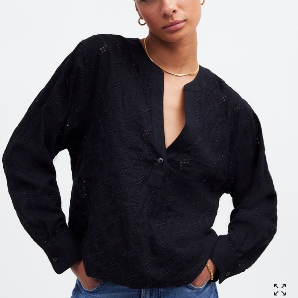 Madewell Black Eyelet Top